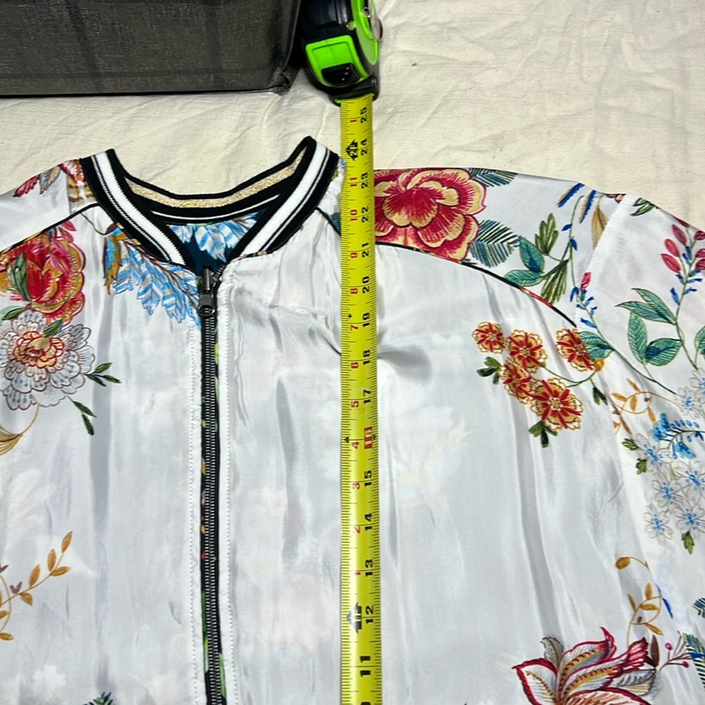 Johnny Was Reversible Slick Bomber Varsity Jacket Generous Sz Medium. Floral - Picture 16 of 16